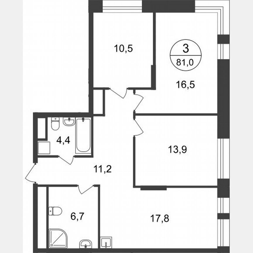 3-к. квартира, 81 м², 20/22 эт.