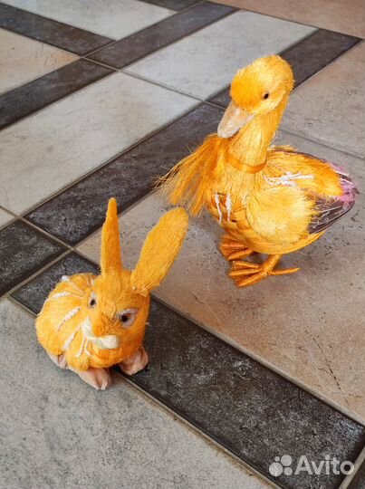 Пасхальный декор из соломы Кролик и Утка