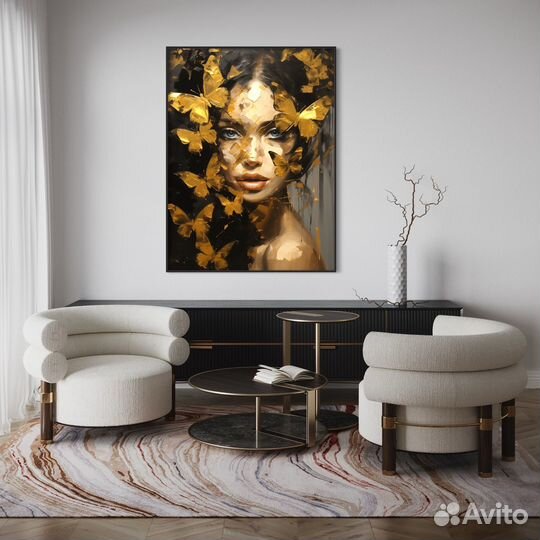 Картина маслом 3 д золотые бабочки Интерьерная