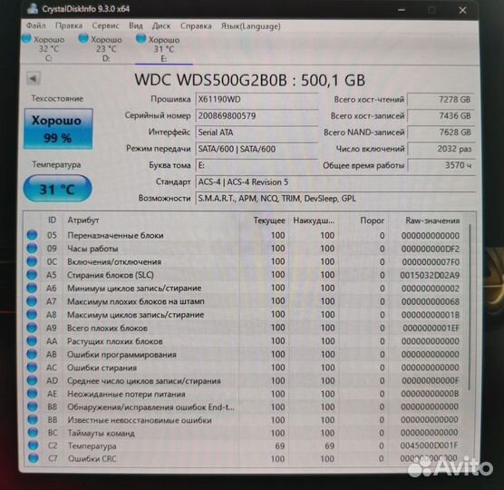 SSD WD 500 гб M2 2280