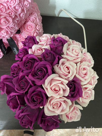 Букет цветов и медведь из мыла ручной работы