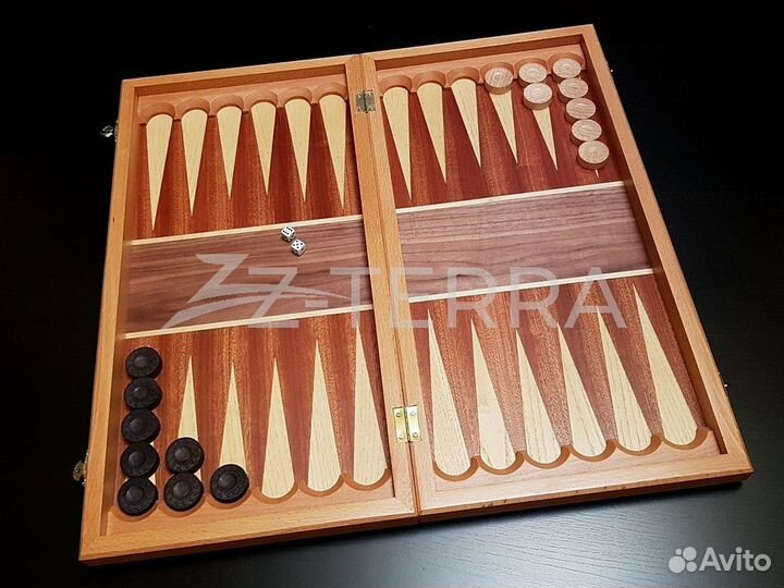 Шахматы, шашки, нарды, 50 см (бук + шпон махагон)