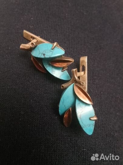 Ювелирный набор серебро вставки золото и бирюза