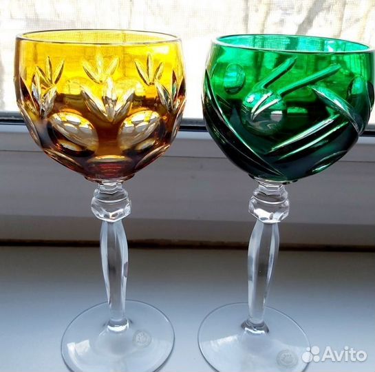 Бокал, фужер цветной хрусталь Германия 1960-е ручн