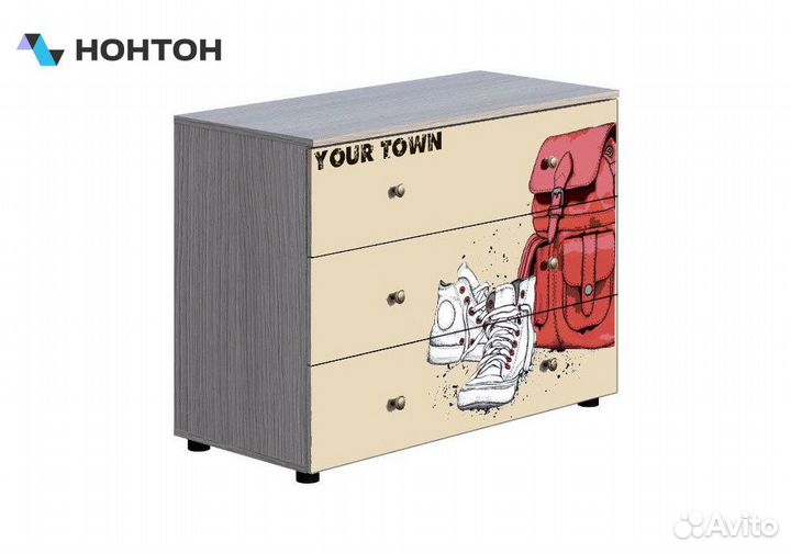 Комод Мийа-3А ясень шимо светлый / бежевый / фотоп