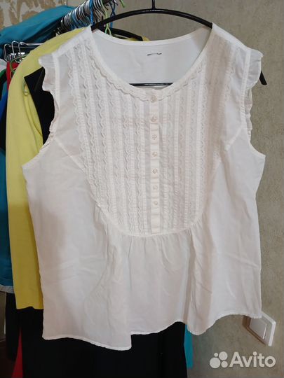 Топ Блузка рубашка летняя батистовая белая 46 48