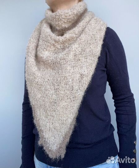 Вязаный теплый баксус/платок из альпака букле