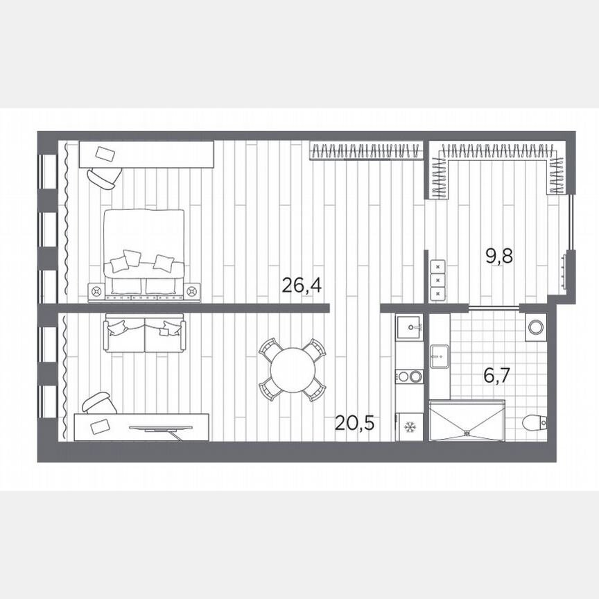 2-к. апартаменты, 63,4 м², 10/13 эт.