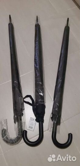 Большой зонт трость с кожаной ручкой