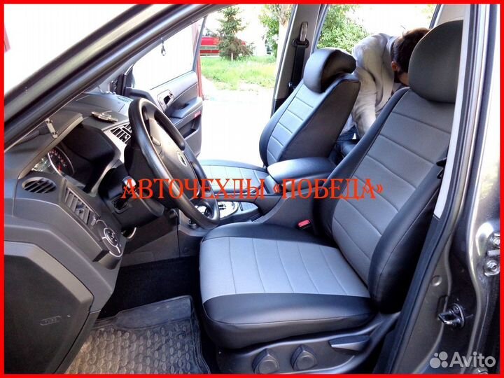 Чехлы Ssangyong Actyon из экокожи чёрно-серые