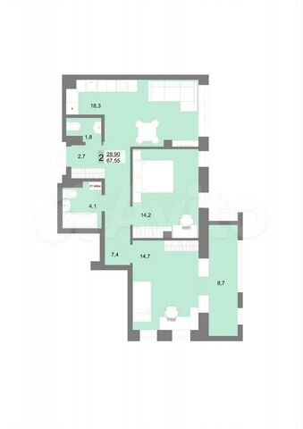 2-к. квартира, 66,8 м², 8/31 эт.