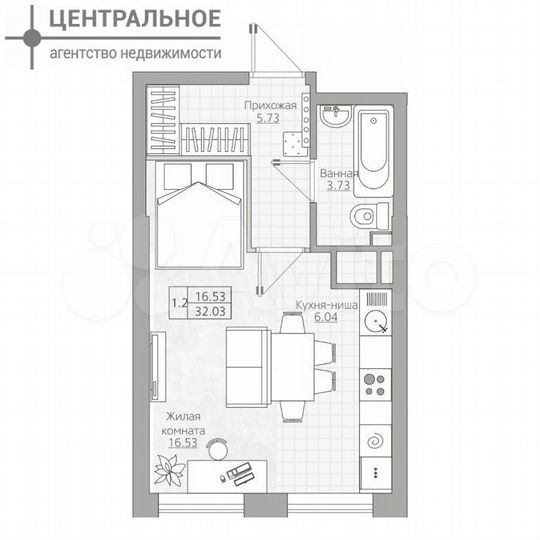 1-к. квартира, 32 м², 10/25 эт.