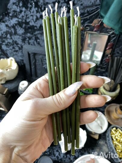 Свечи зелёные пчелиный воск 10 шт