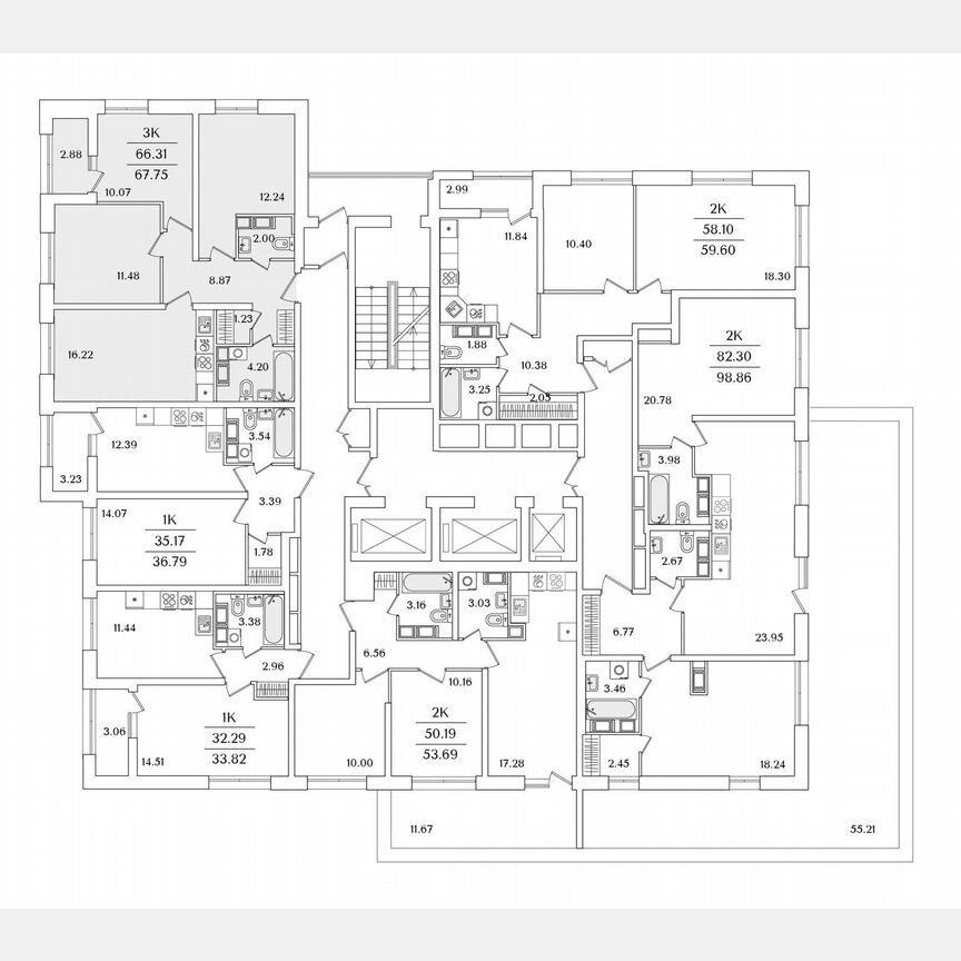 3-к. квартира, 67,8 м², 16/22 эт.