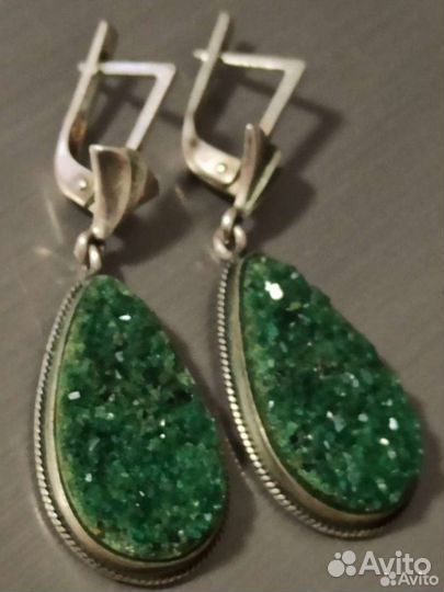 Серьги серебро с изумрудной щеткой