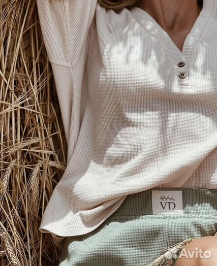 Вафельный костюм рубашка и шорты juse