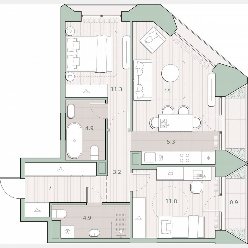 2-к. квартира, 65,2 м², 12/13 эт.