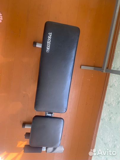 Скамья для жима и пресса, штанга с блинами