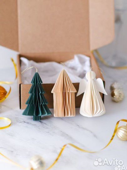 Новогодние игрушки набор из бумаги 3 шт