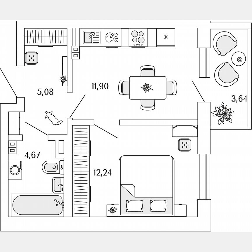1-к. квартира, 33,9 м², 3/4 эт.