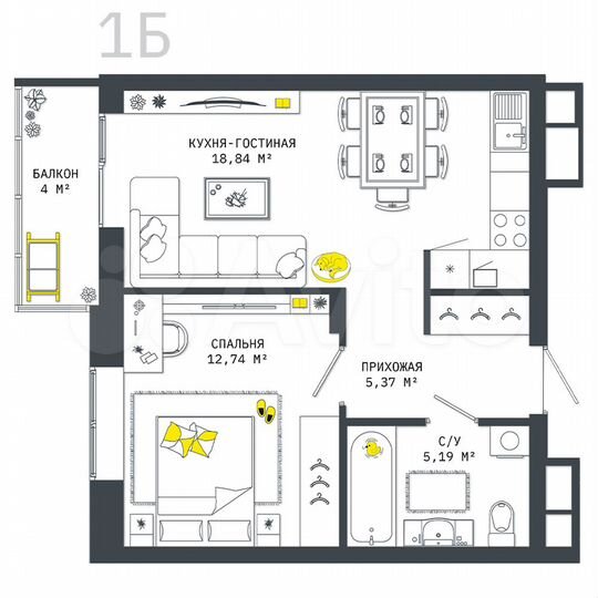 1-к. квартира, 46,1 м², 6/25 эт.