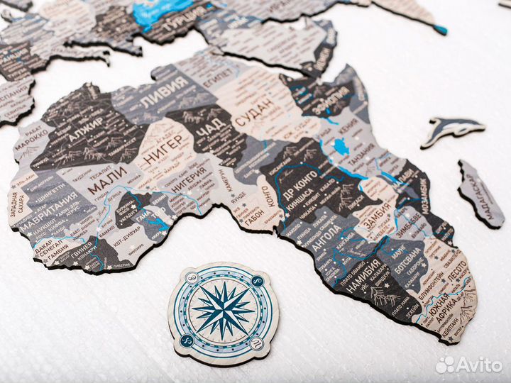 Деревянная карта мира из дерева настенная, Орехово