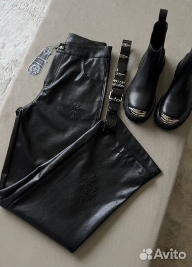 Брюки кожаные chrome hearts