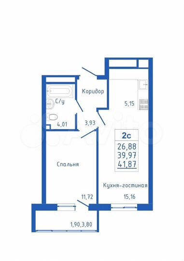 2-к. квартира, 41,9 м², 7/25 эт.