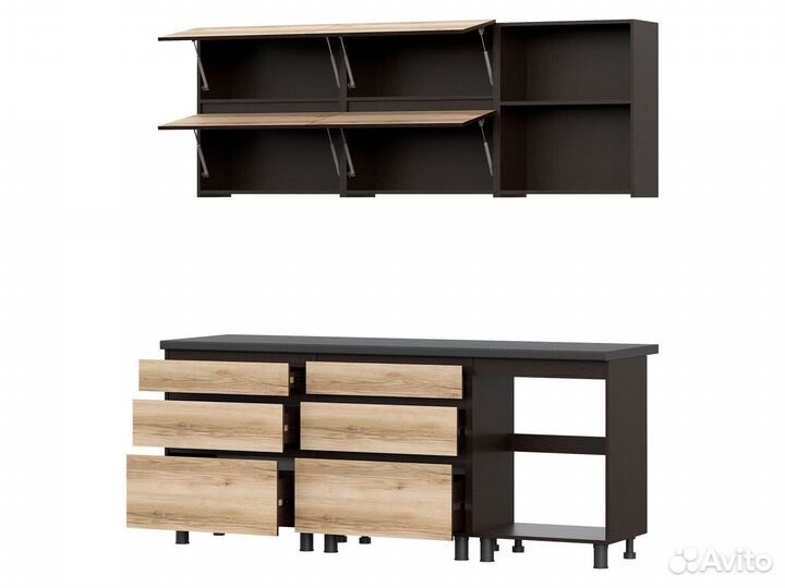 Кухонный гарнитур Берген 200 см, дуб венге/дуб дел