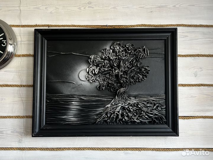 Интерьерная картина большая из кожи