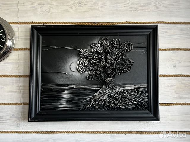 Интерьерная картина большая из кожи