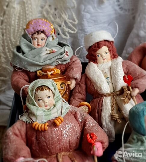 Ватные елочные игрушки Деревенские детки