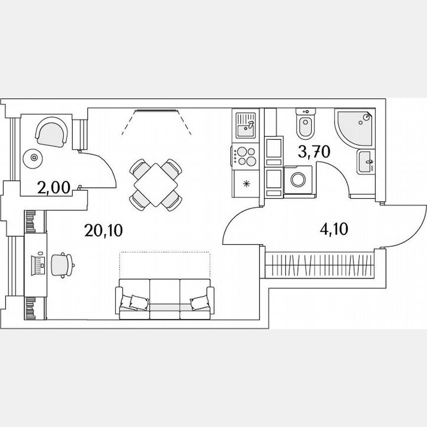 Квартира-студия, 28,7 м², 4/13 эт.