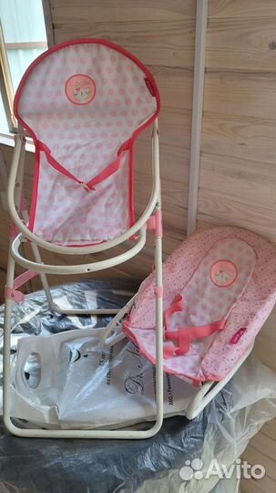 Пупс с коляской, шезлонгом, стульчиком