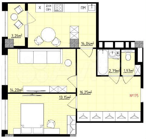 2-к. квартира, 65,7 м², 2/14 эт.
