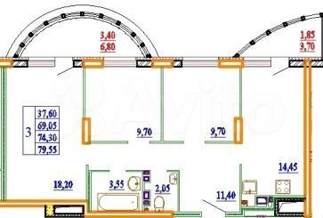 3-к. квартира, 79,6 м², 9/14 эт.