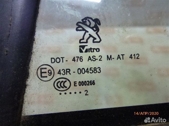 Стекло двери заднее левое Peugeot 408 седан 10F