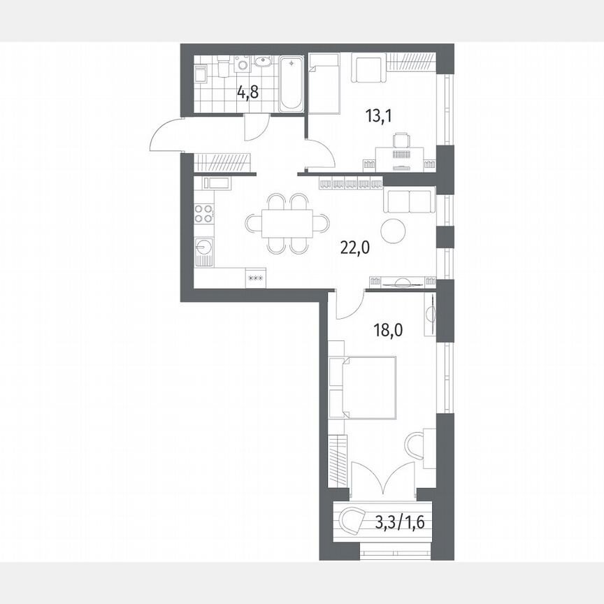 2-к. квартира, 64,8 м², 2/11 эт.