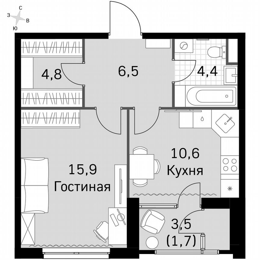 1-к. квартира, 43,9 м², 26/26 эт.