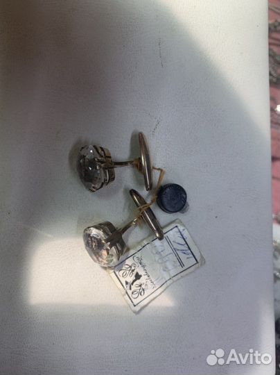 Серебряные запонки СССР с горным хрусталём