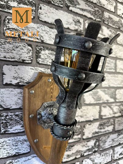 Светильник металл дерево Факел Ковка Ручная работа