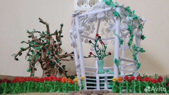 Квиллинг беседка. Макет беседки из бумаги