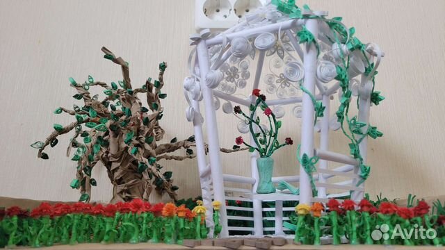 Квиллинг беседка. Макет беседки из бумаги