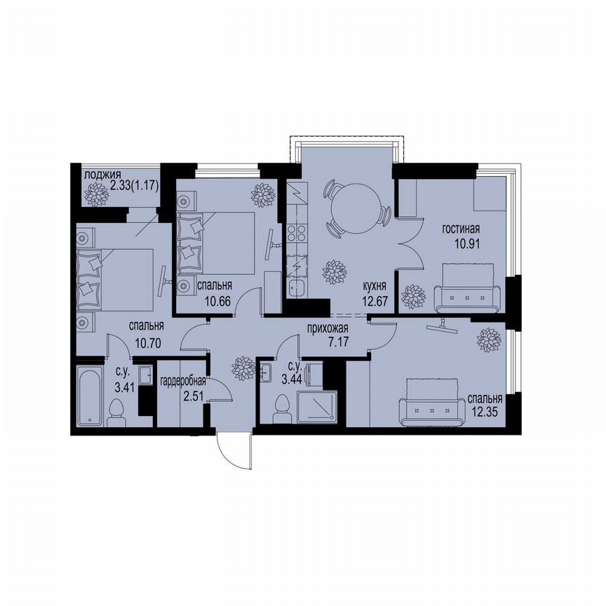 4-к. квартира, 75 м², 4/12 эт.