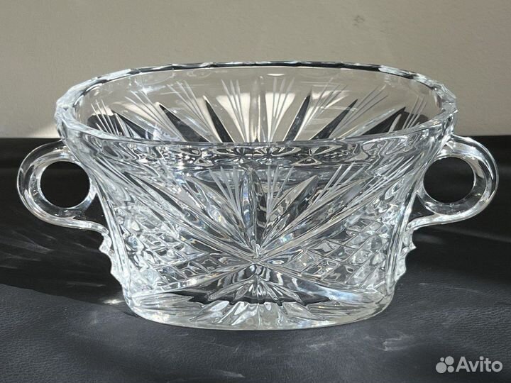Конфетница овальная с ручками стекло