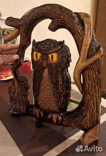 Панно сова, филин из дерева, на стену