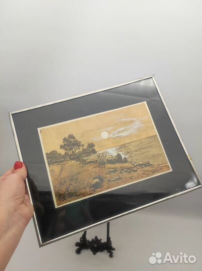 Литография офорт диаметр 24*29,5 см, стекло, работ