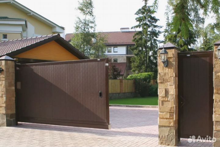 Откатные ворота во двор автомат откр. гарант