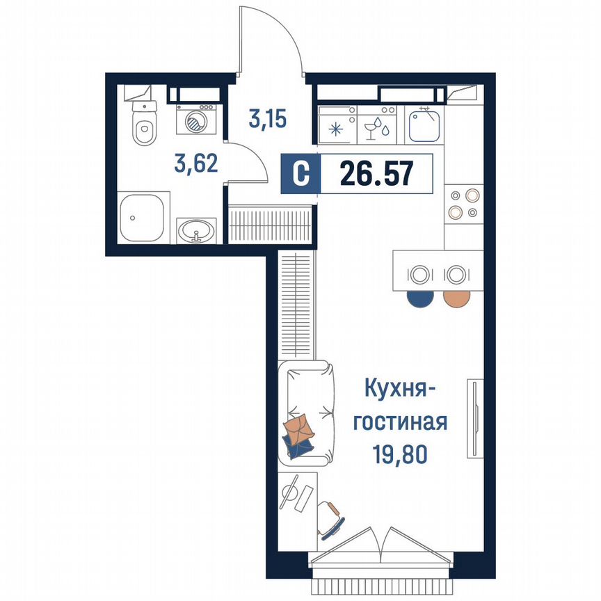 Квартира-студия, 26,6 м², 13/18 эт.