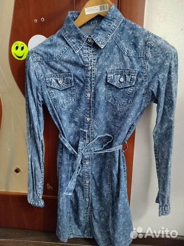 Женская джинсовая рубашка- туника лёгкая размер 44